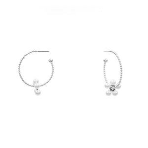 Pearl Flower Open Hoop Earring