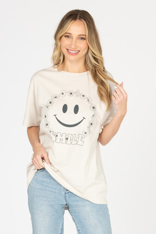 Happy Face Oversized Graphic Tee
